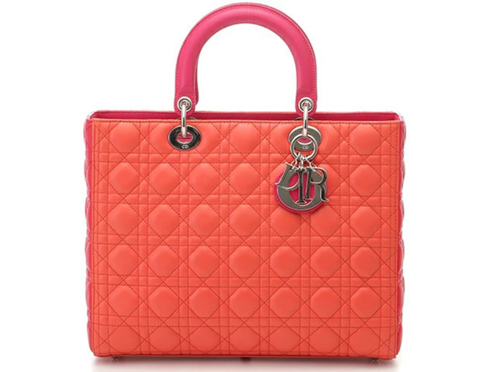 Christian Dior Lady 2way Shoulder Bag Leather Salmon Pink